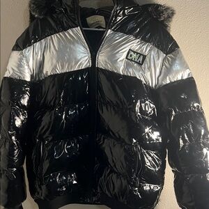 DNA Couture Glossy Black and Silver Puffer Jacket